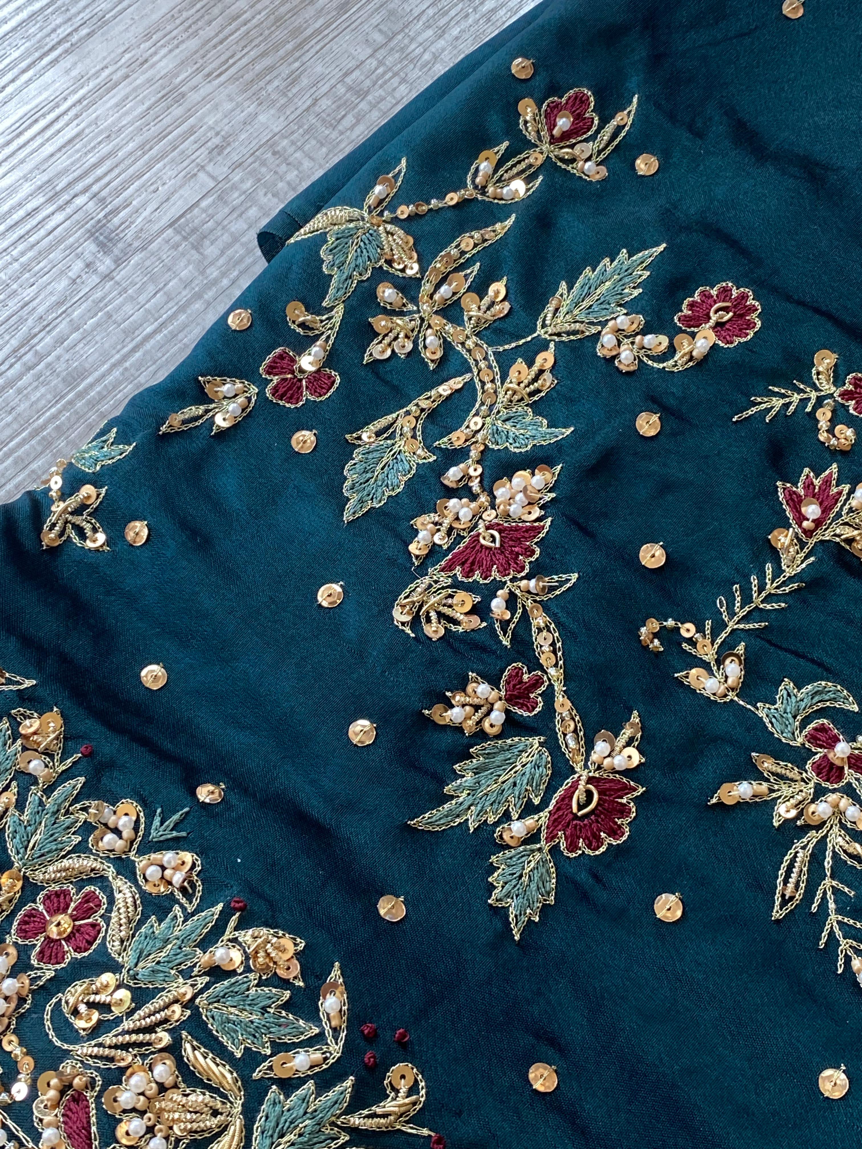 Dark teal and maroon